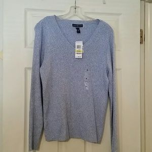 Karen Scott M blu/wht sweater v neck